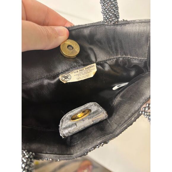 VTG Bloomingdales Beaded Bag Clutch Evening Event black Seed Bead Ibiza Dinner - Picture 5 of 9